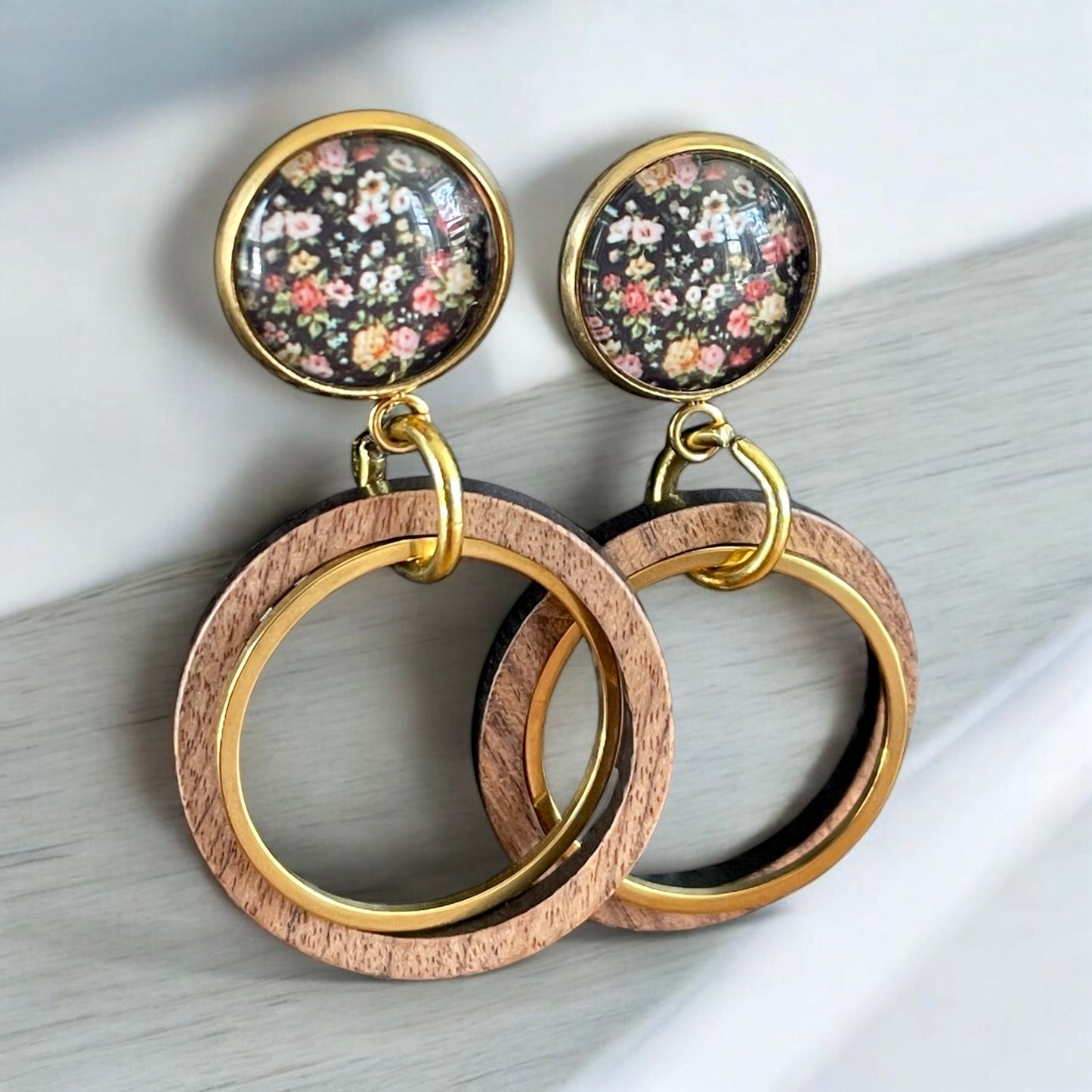 Anneaux doubles bois et inox or