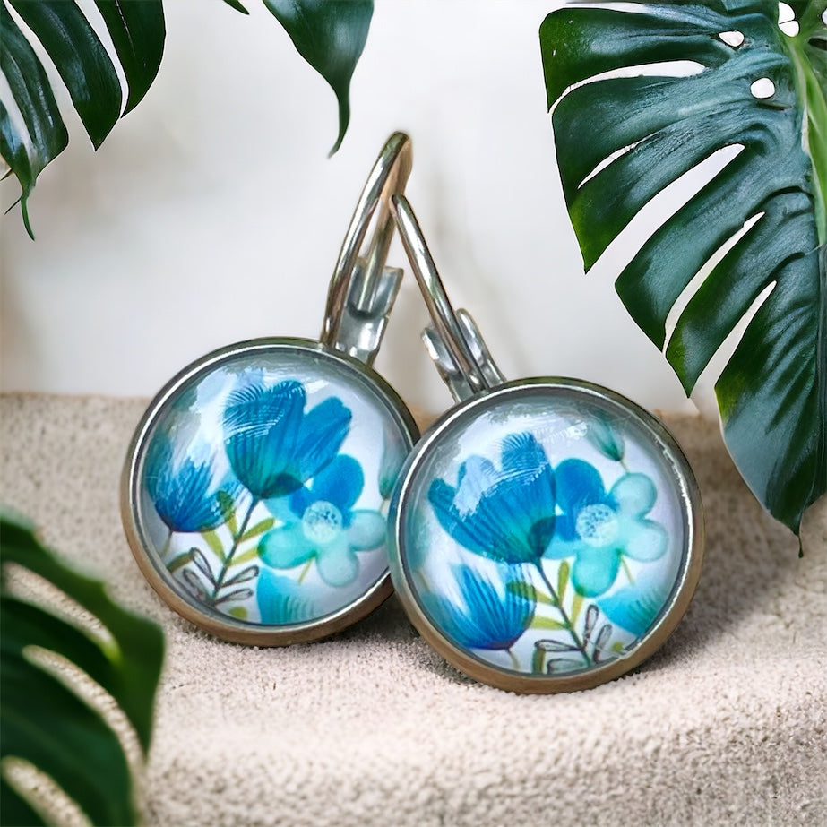 Dormeuses fleurs bleues