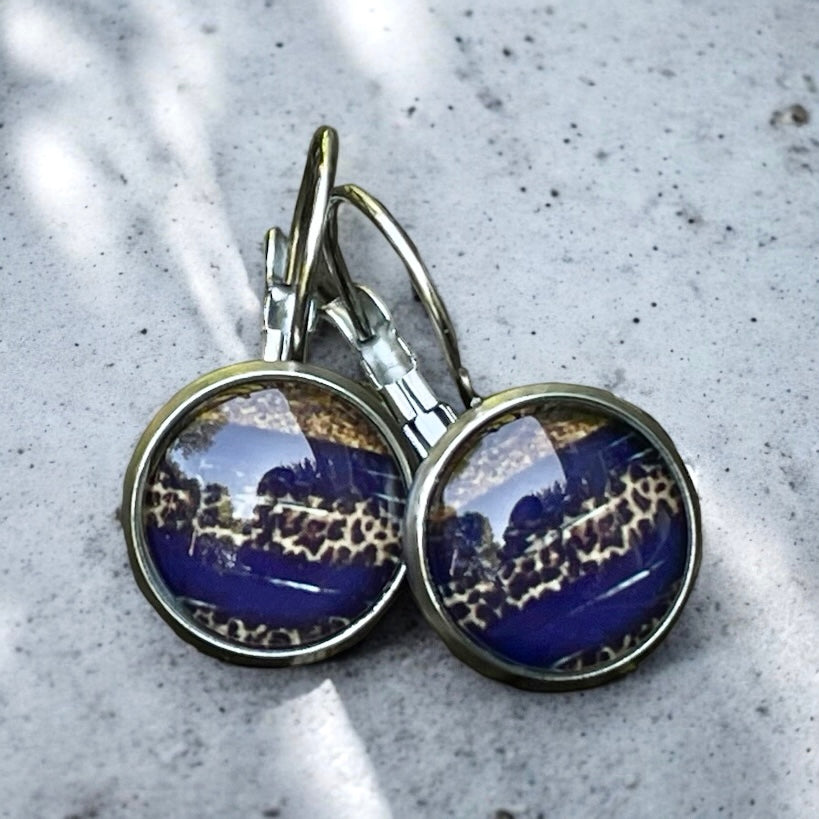 Dormeuses léopard bleu marin