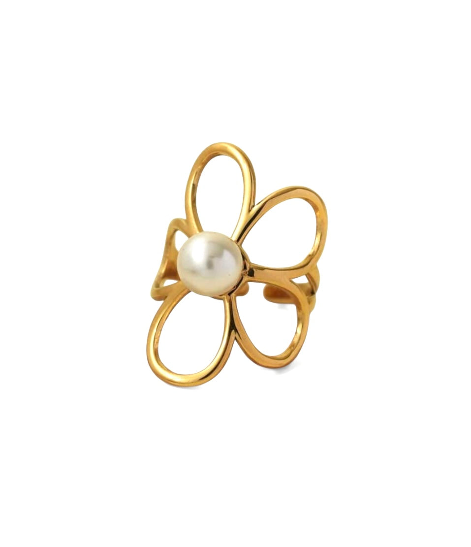 Bague fleur et perle