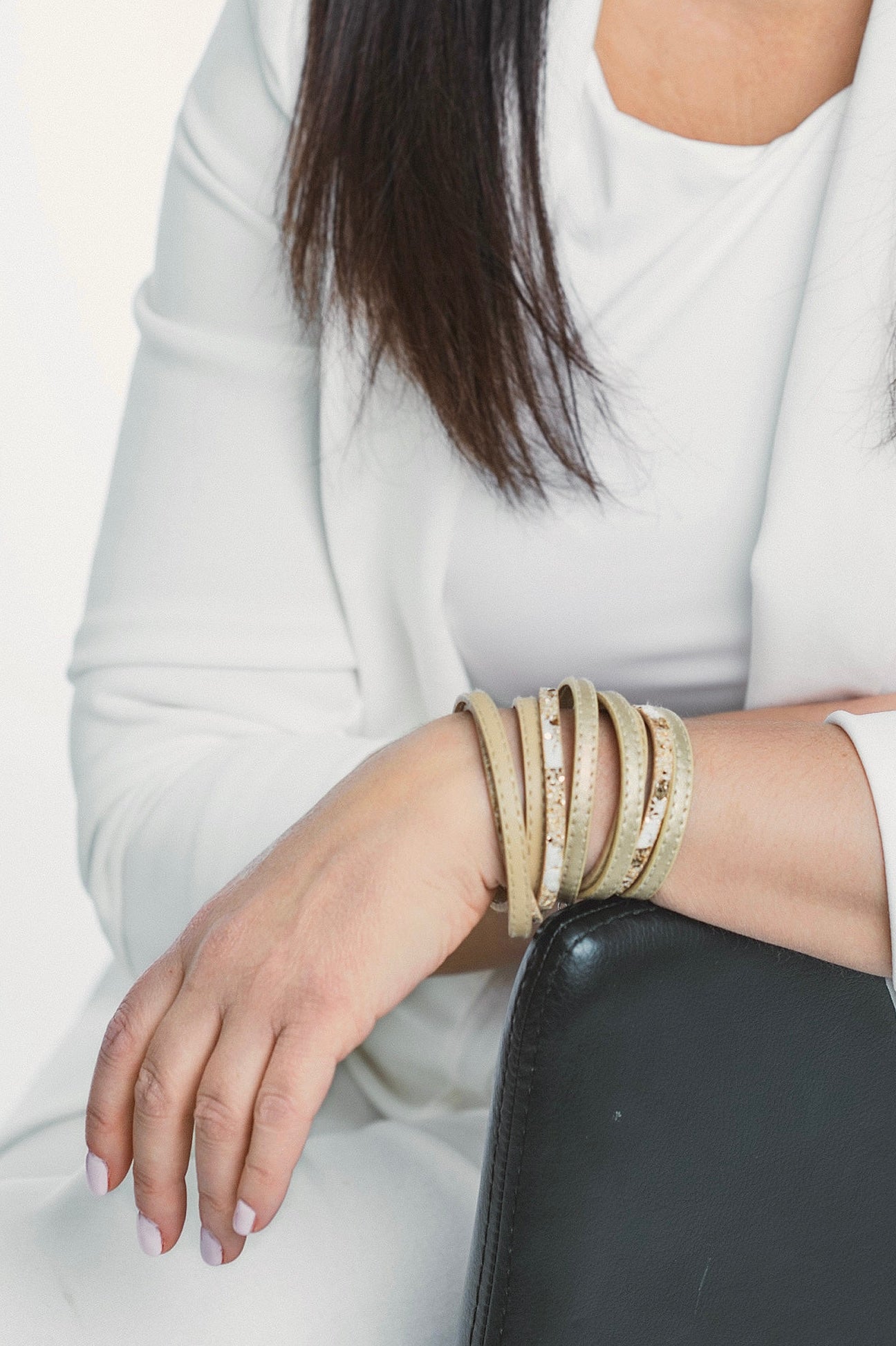 Bracelet de cuir or et beige