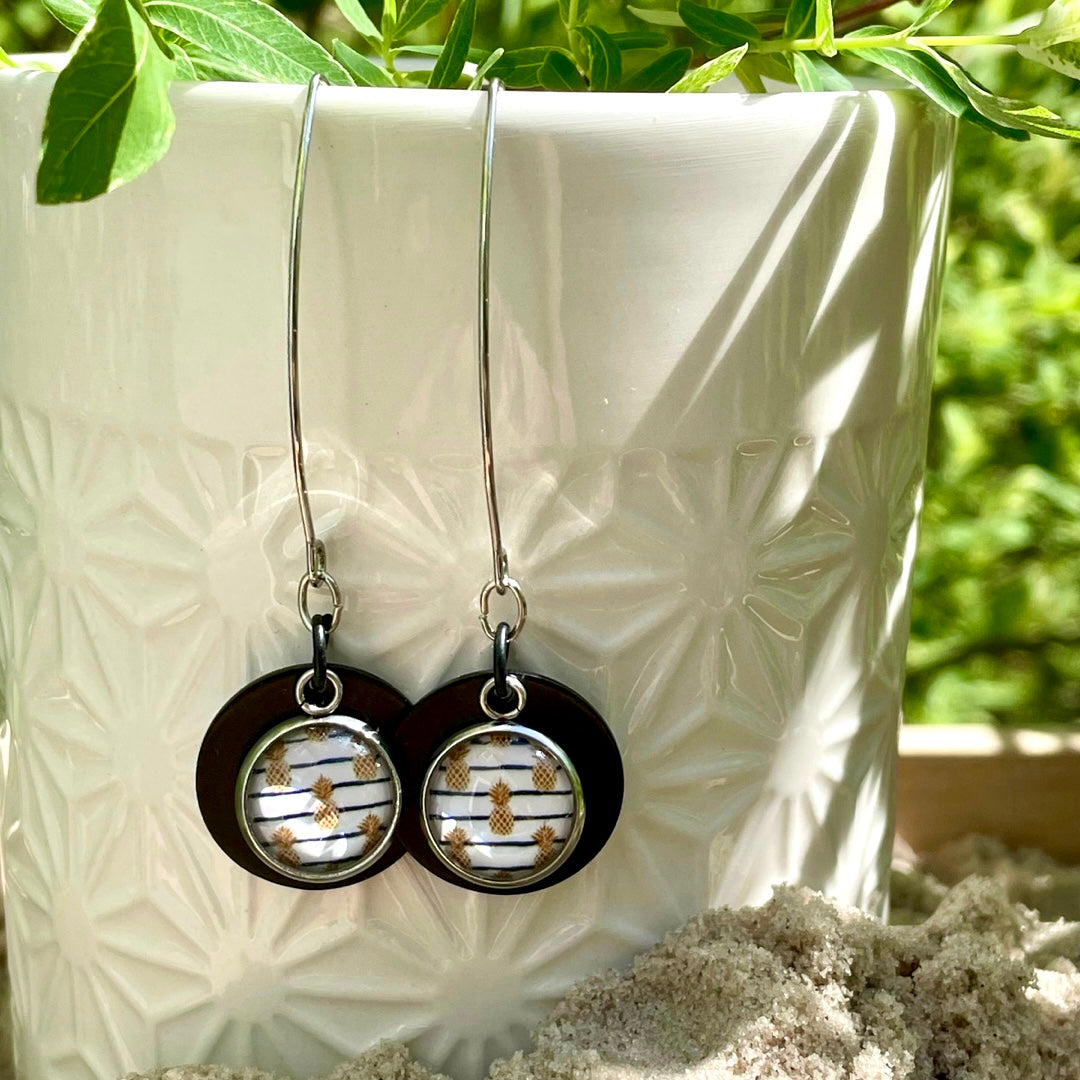 Boucles pendantes rayures et ananas