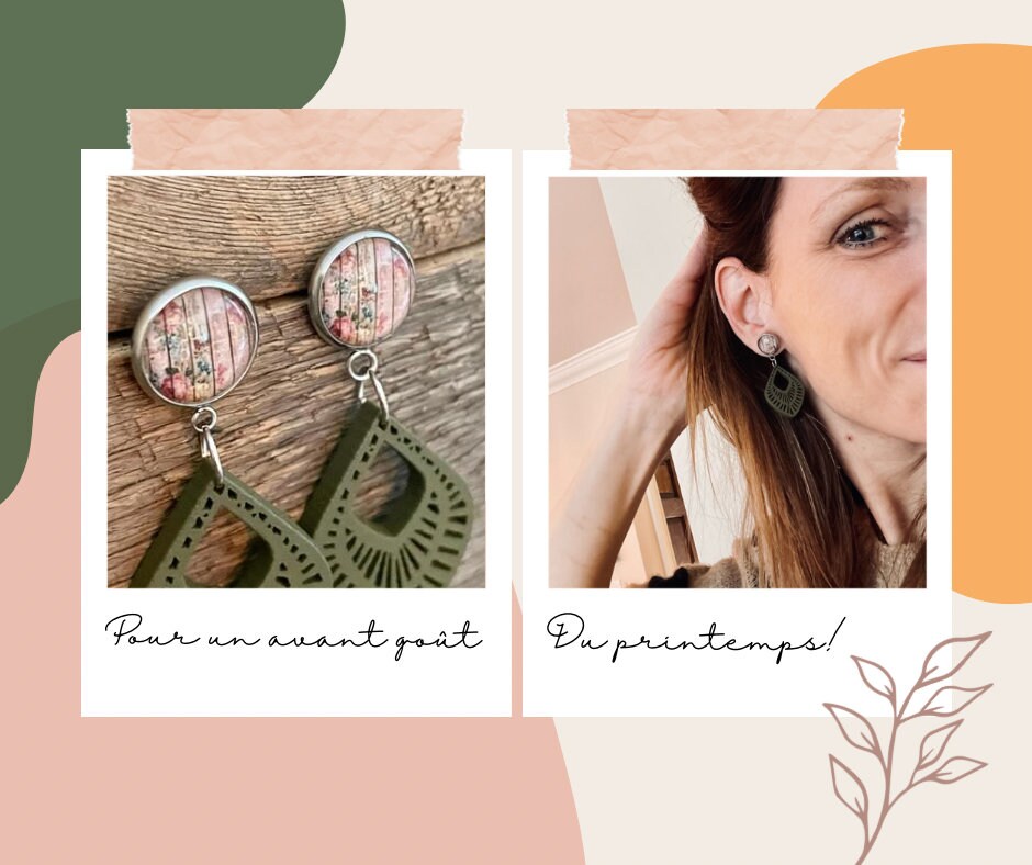 Boucles d’oreilles goutte kaki