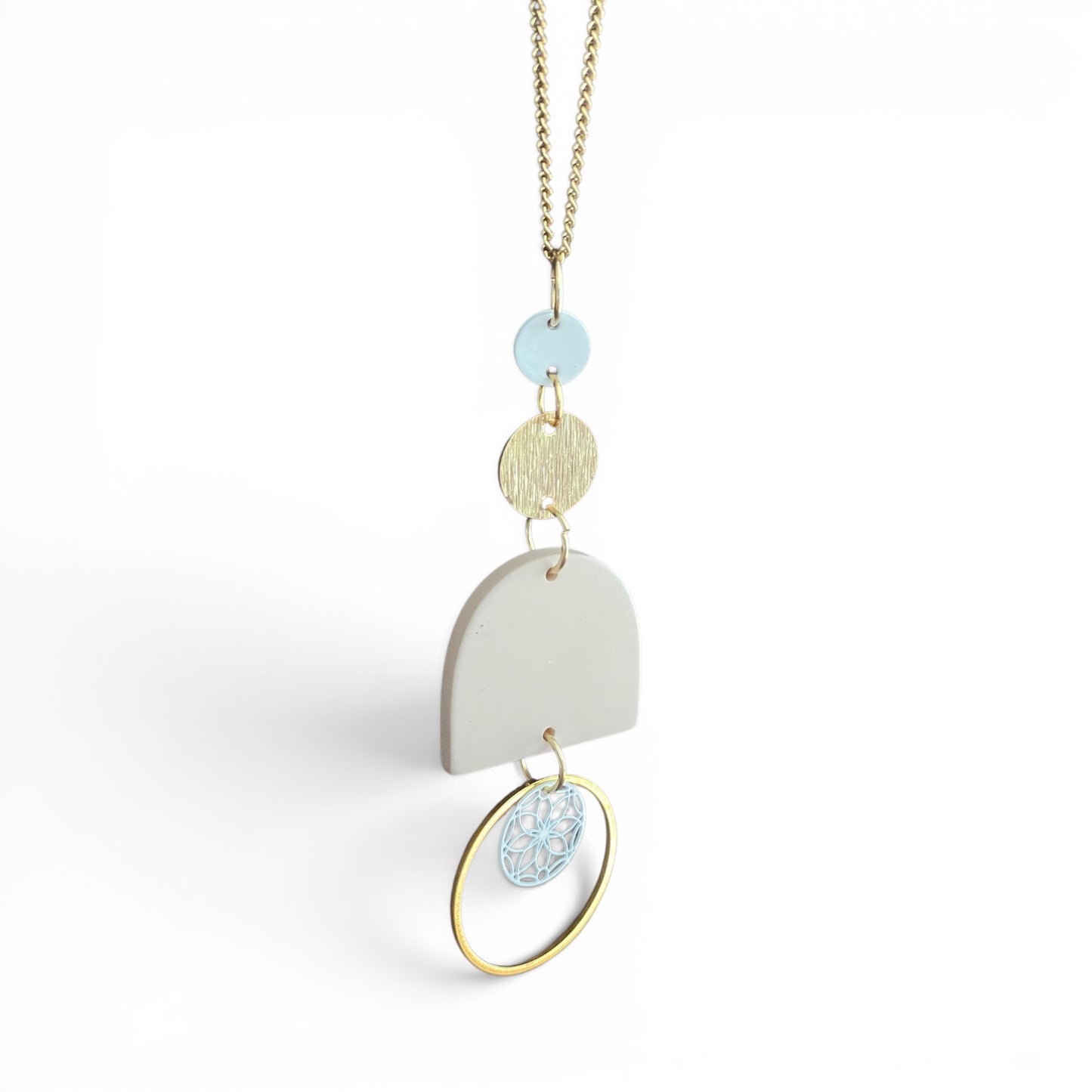 Collier long beige et blanc