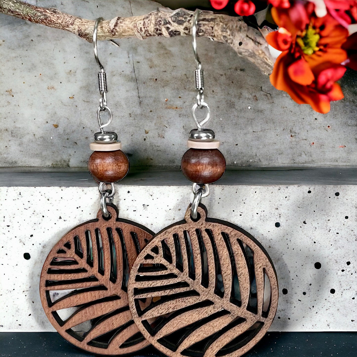 Boucles d’oreilles feuillage bois