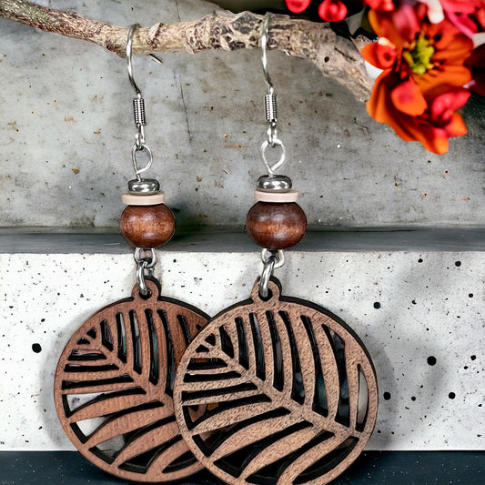 Boucles d’oreilles feuillage bois