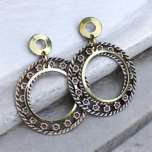 Anneaux fleuris cuivre et or