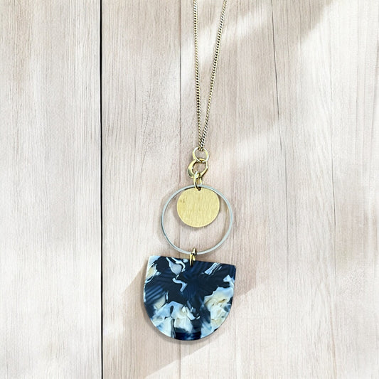 Collier acétate bleu et or