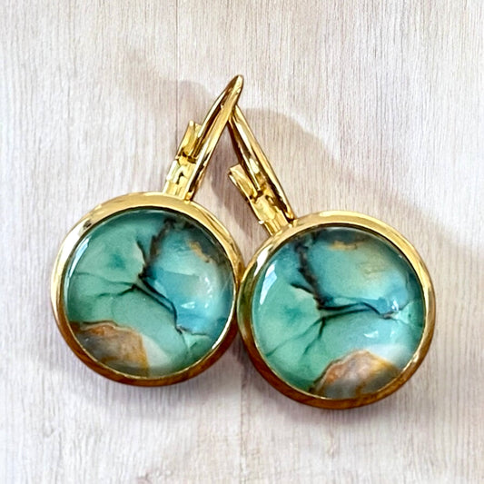 Dormeuses or et turquoise