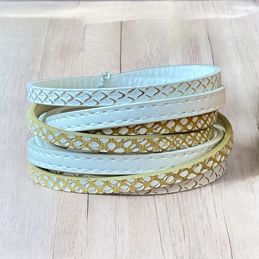 Bracelet de cuir blanc et jaune-ocre