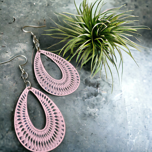 Boucles gouttes filigranes rose