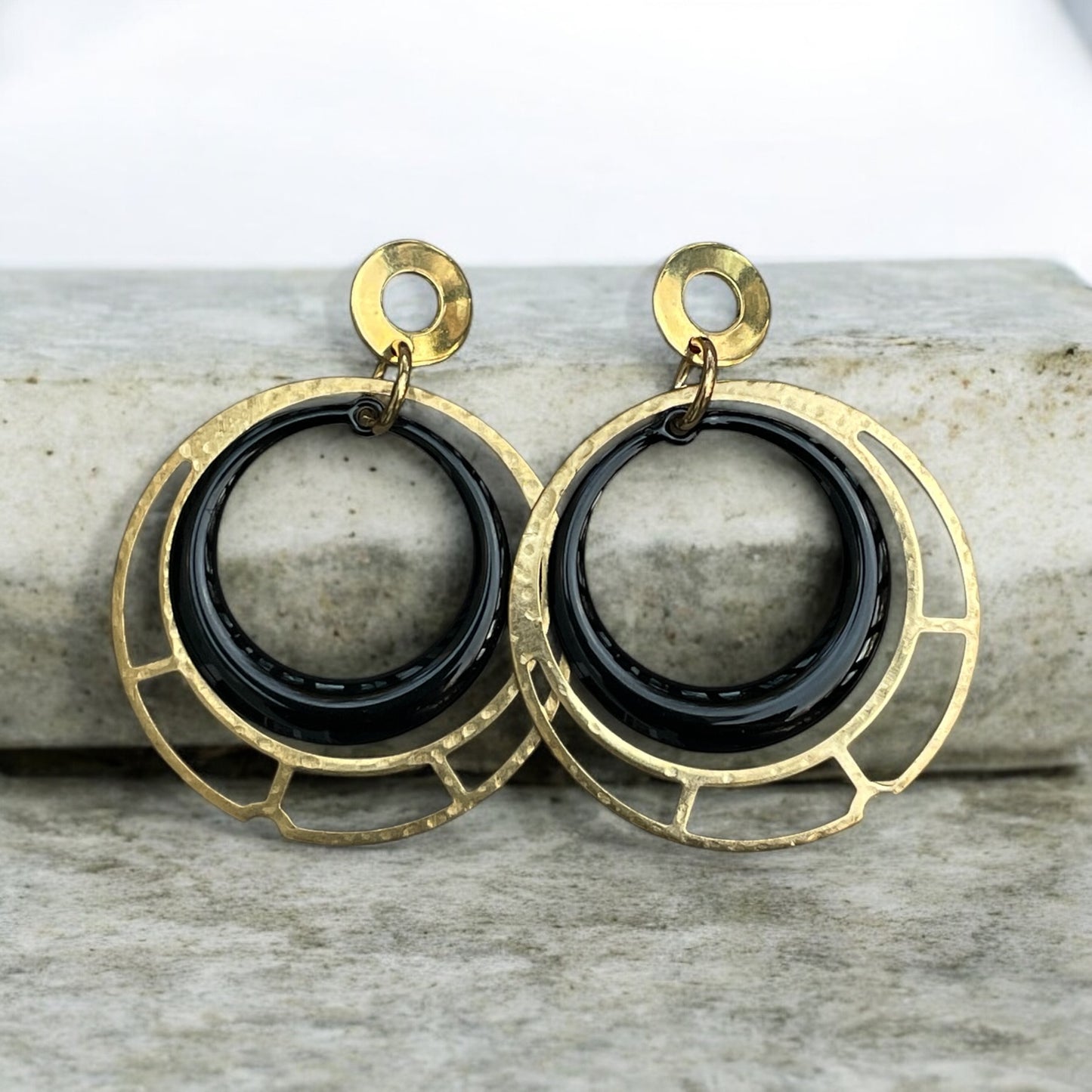 Anneaux doubles or et noir