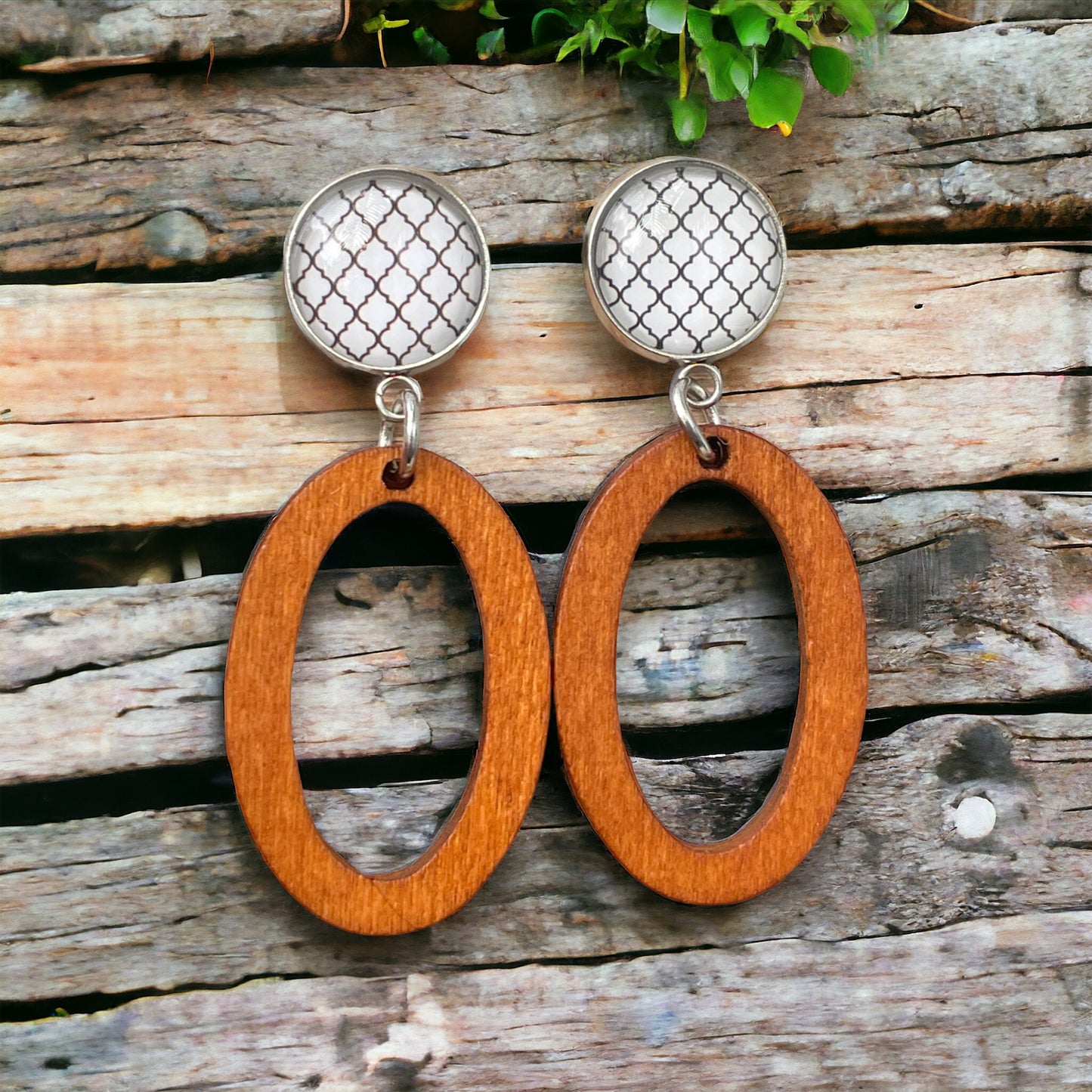 Boucles d’oreilles cabochons et bois