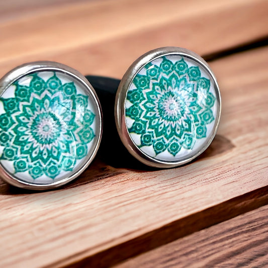 Clous d’oreilles mandalas turquoise