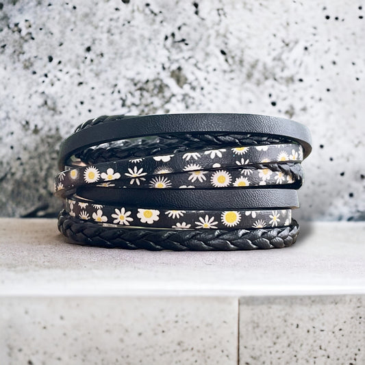 Bracelet de cuir marguerites