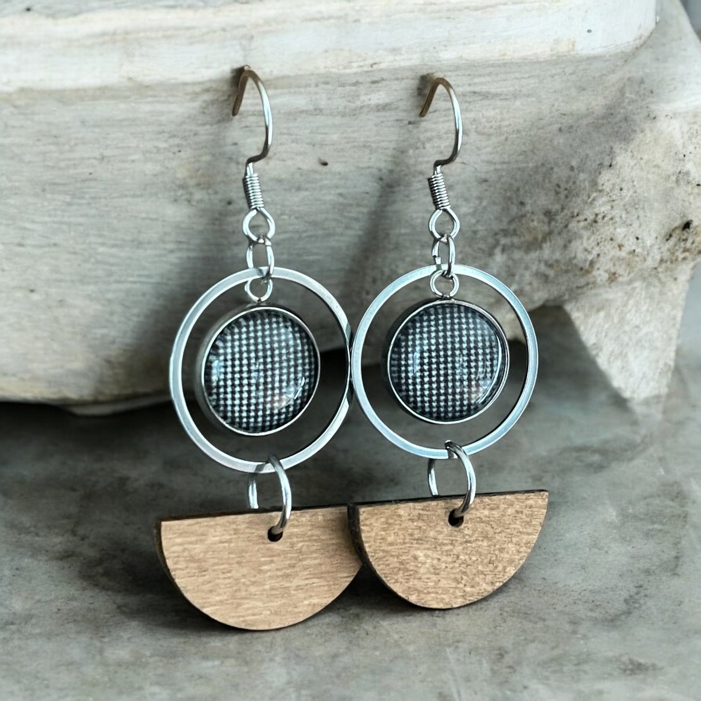 Anneaux pied de poule et bois