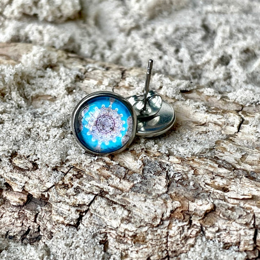 Petits Clous d’oreilles bleu et beige