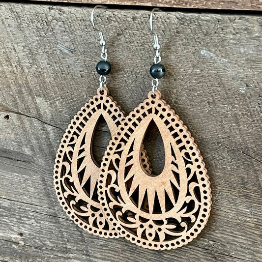 Grandes boucles en bois et onyx