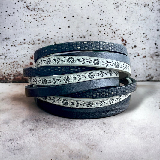 Bracelet de cuir noir et kaki