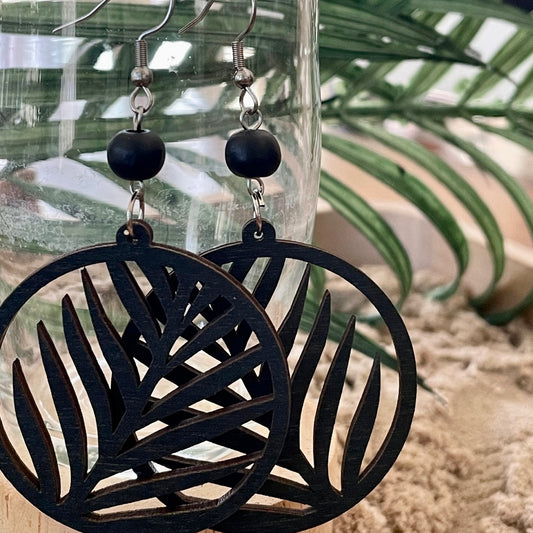 Grandes boucles d’oreilles en bois, feuillage