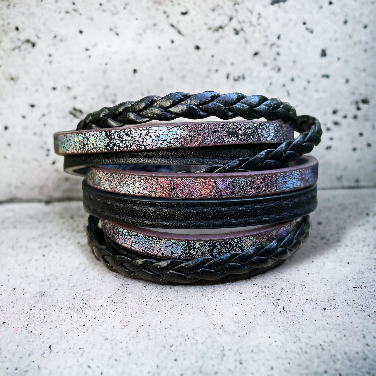 Bracelet style wrap, en cuir, trois tours de poignet