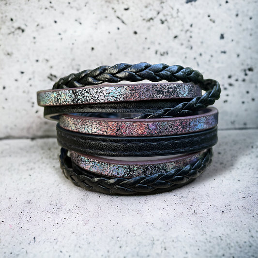 Bracelet style wrap, en cuir, trois tours de poignet