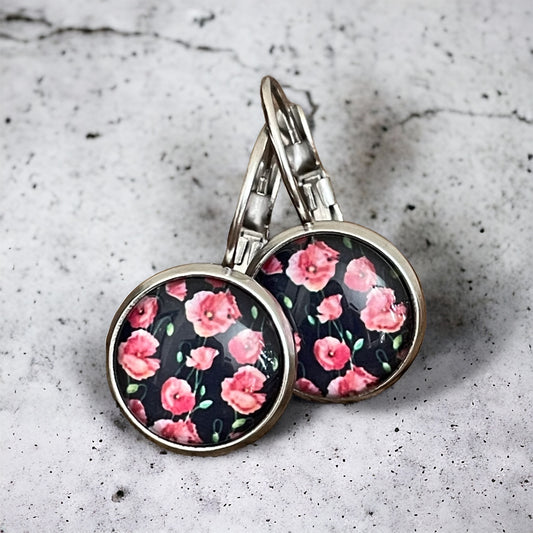 Dormeuses motif fleuris rouge