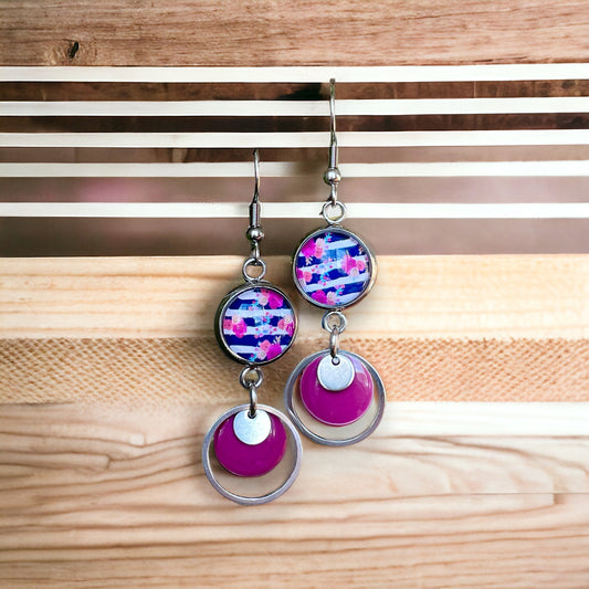 Boucles d’oreilles fleurs et rayures