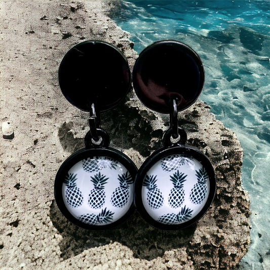 Boucles oreilles noir et blanc ananas