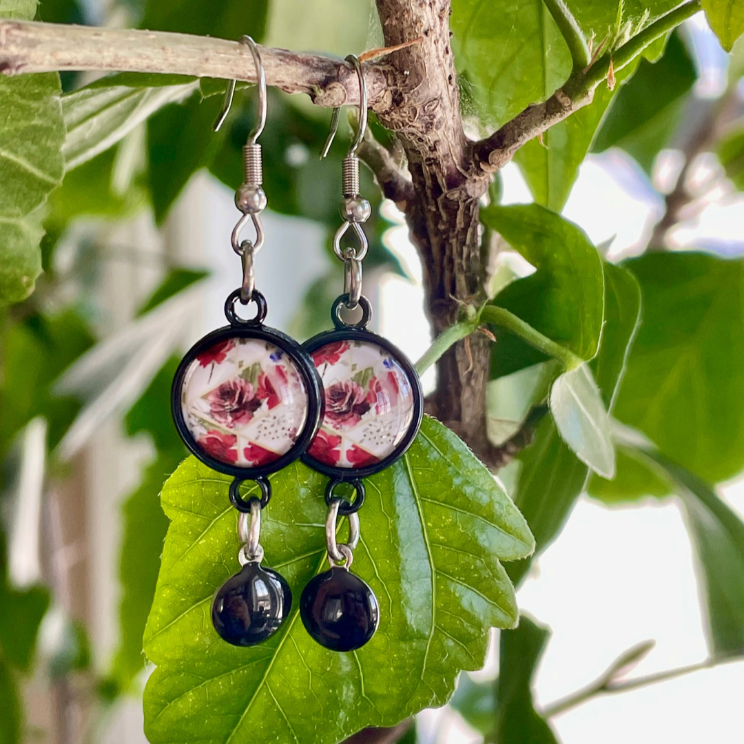 Boucles d’oreilles roses rouges