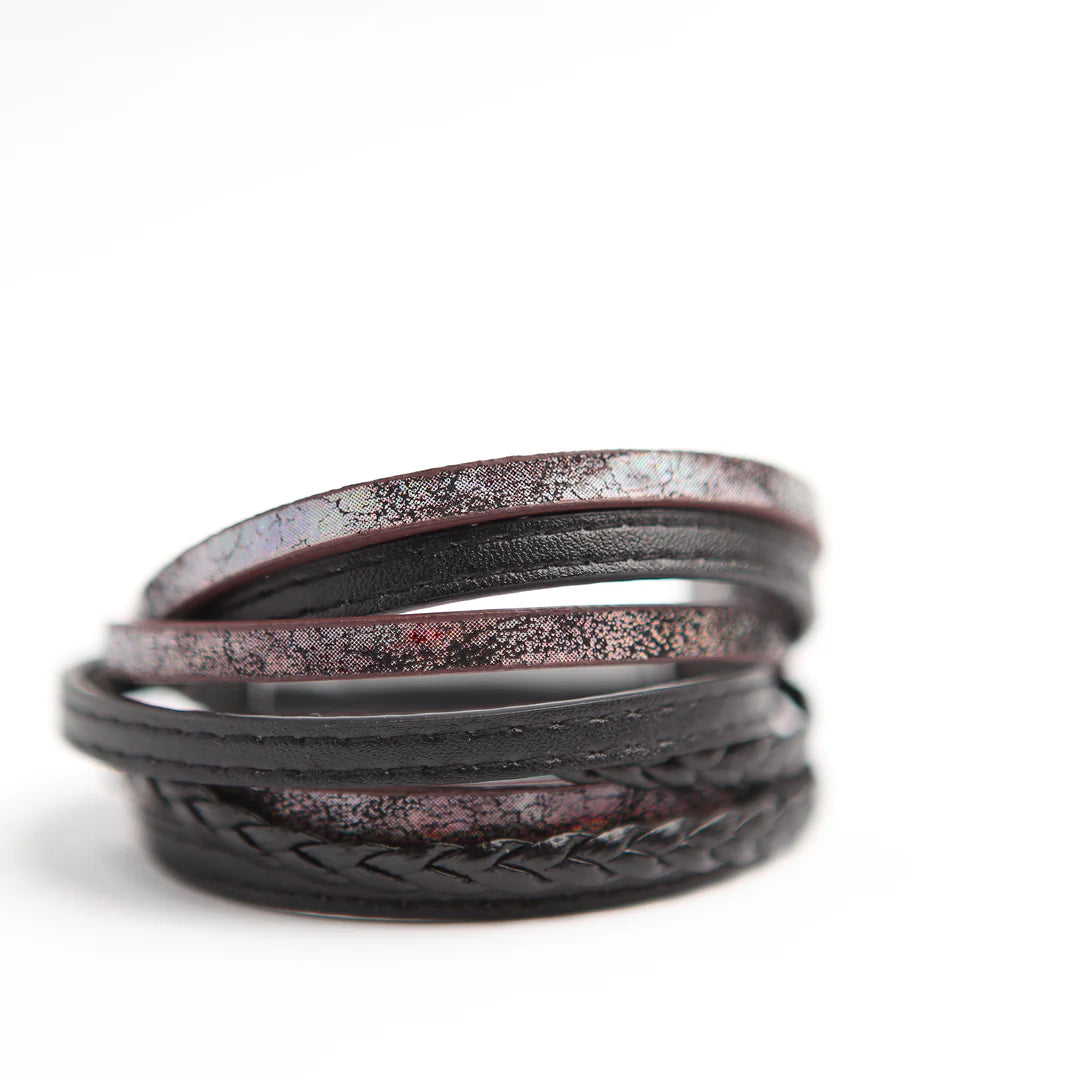 Bracelet style wrap, en cuir, trois tours de poignet