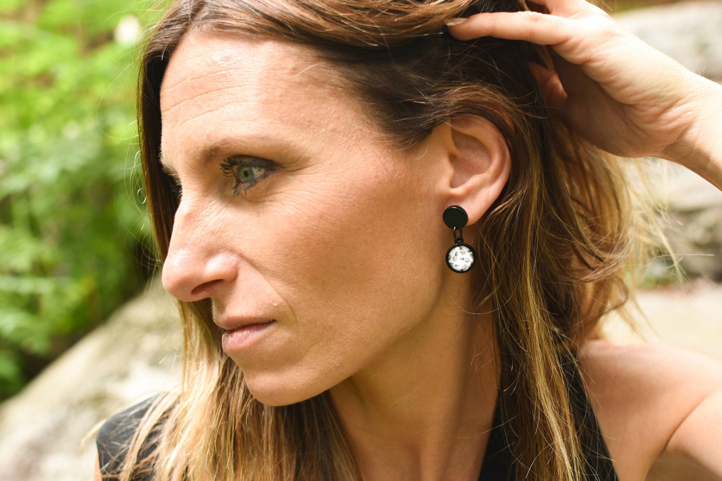 Boucles oreilles noir et blanc ananas