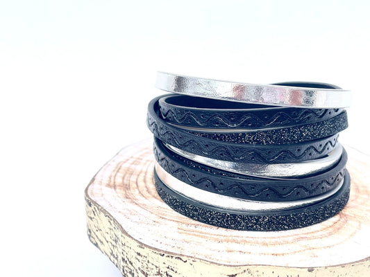 Bracelet de cuir noir et argent