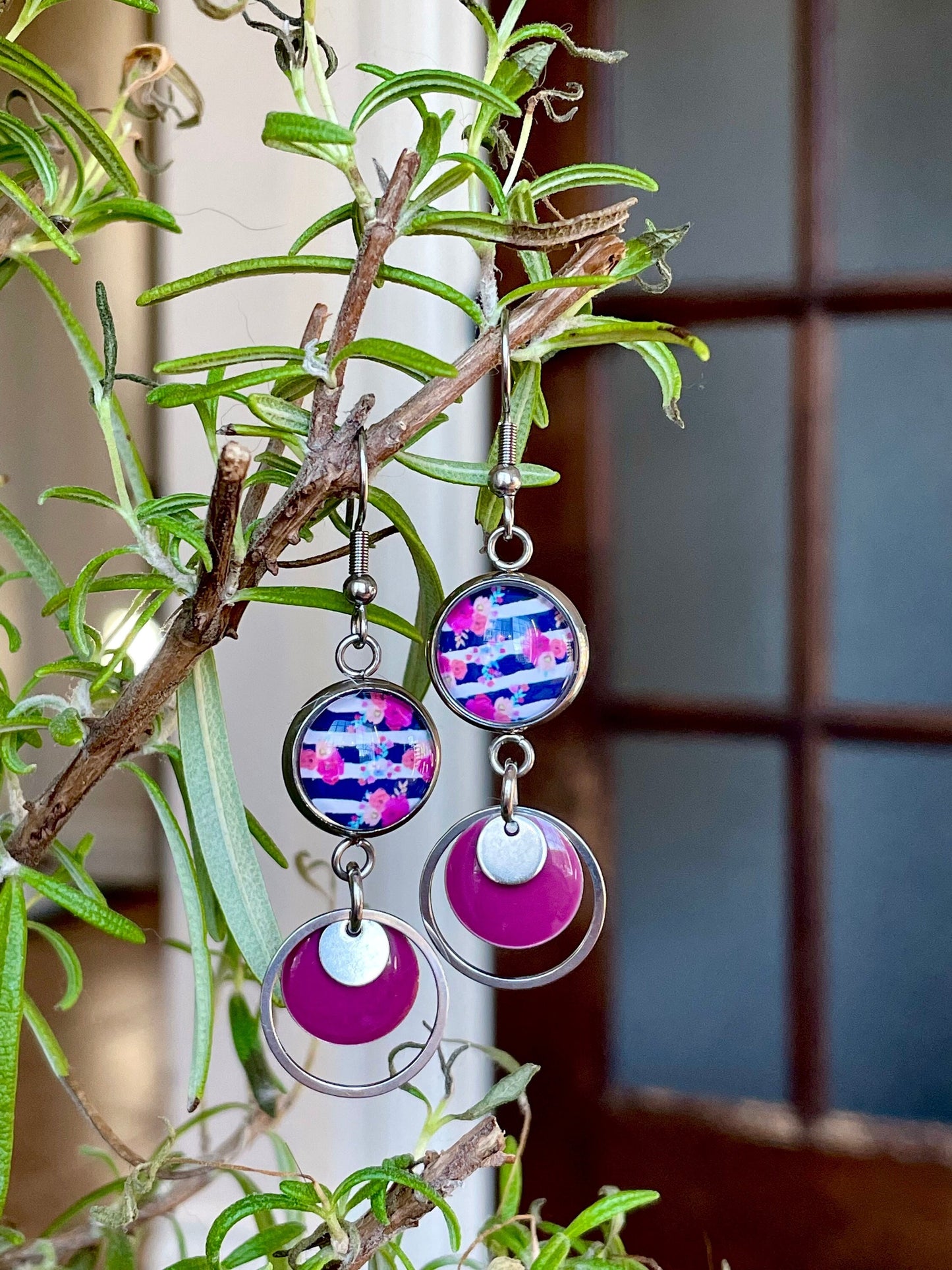 Boucles d’oreilles fleurs et rayures