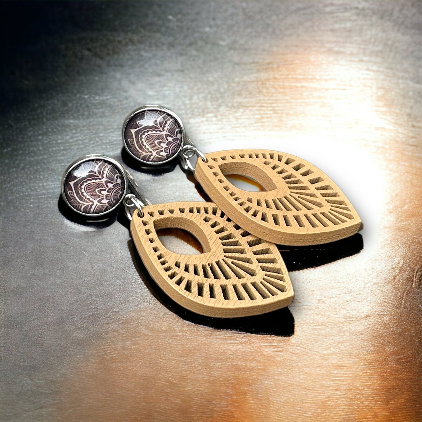 Boucles d’oreilles mandalas et bois