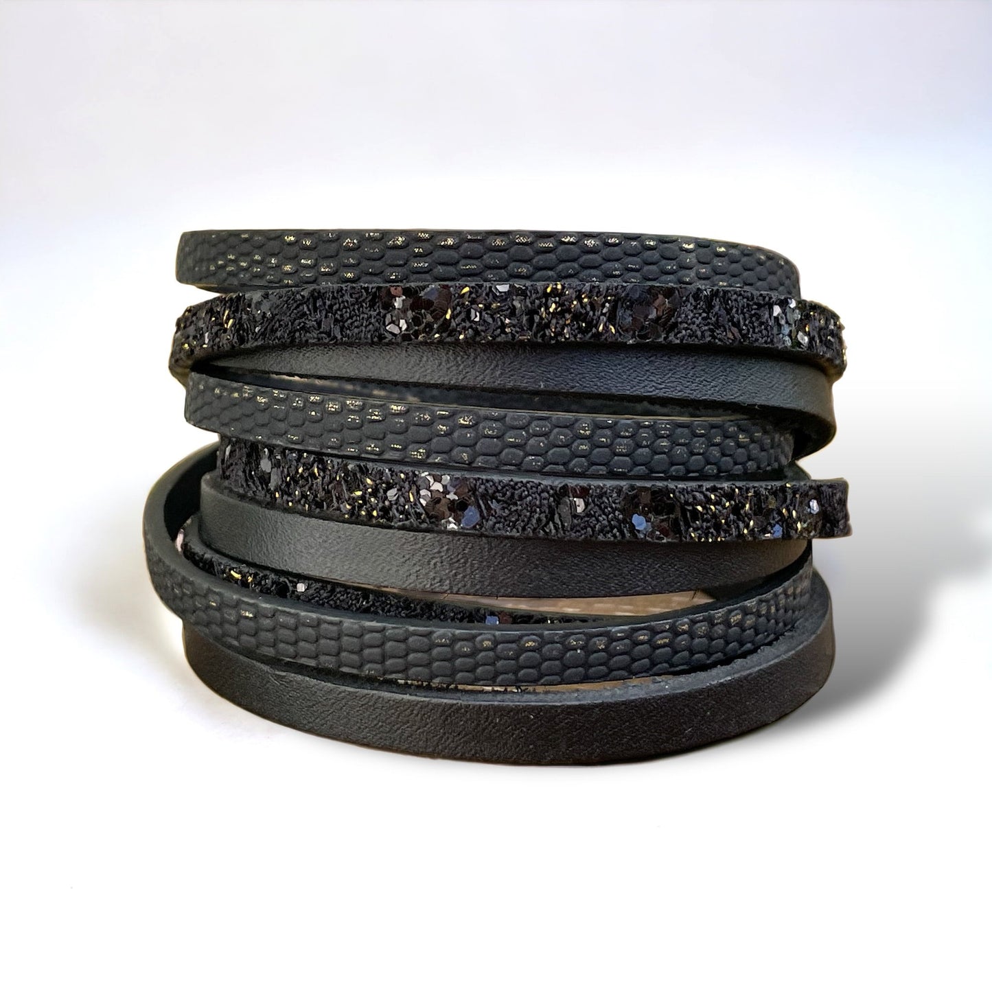 Wrap de cuir noir pailleté