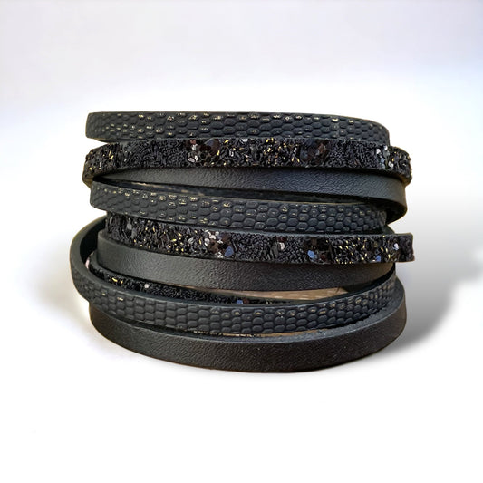 Wrap de cuir noir pailleté