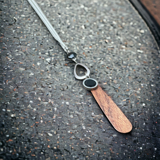Collier long goutte de bois