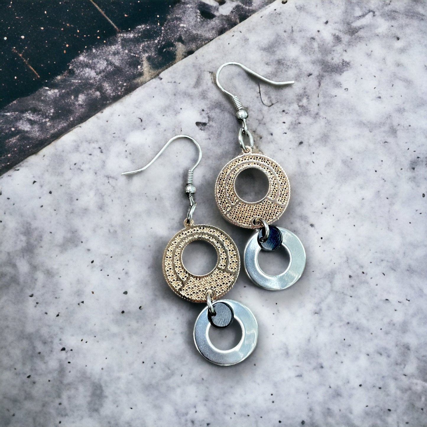 Boucles d’oreilles or rose et argent