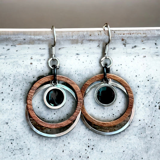 Boucles d’oreilles anneaux bois et inox