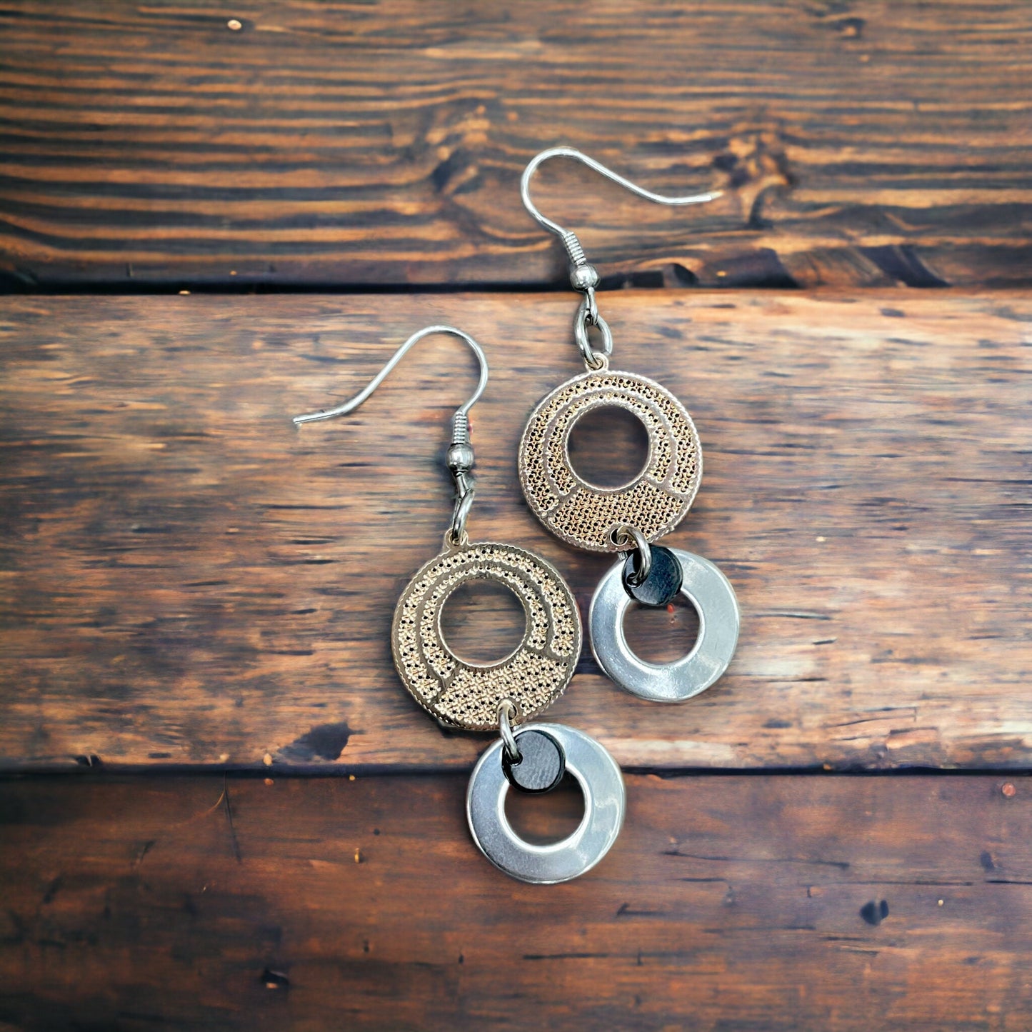 Boucles d’oreilles or rose et argent