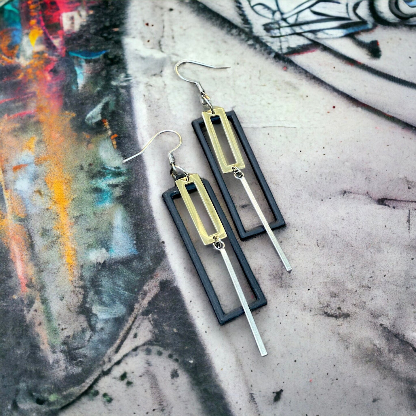 Boucles rectangulaires noir et or